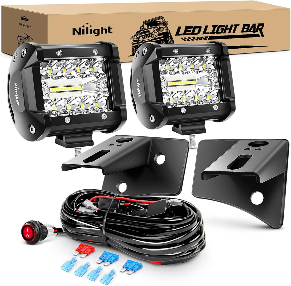 Nilight 2Pcs 4Inch LED Pods Bar Triple Row 60W Flood Spot Combo 6000LM Drivin...