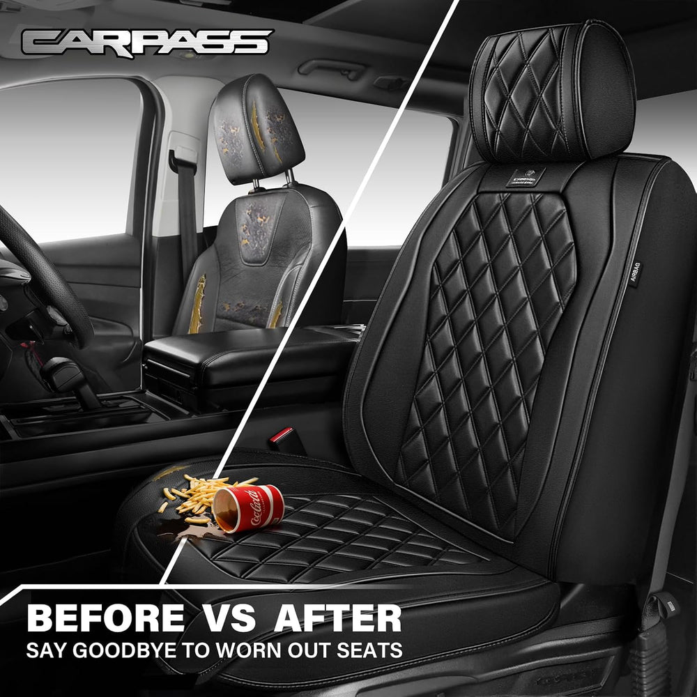 CAR PASS Luxury Nappa Leather Car Seat Covers Front Seats Only, Waterproof Fa...