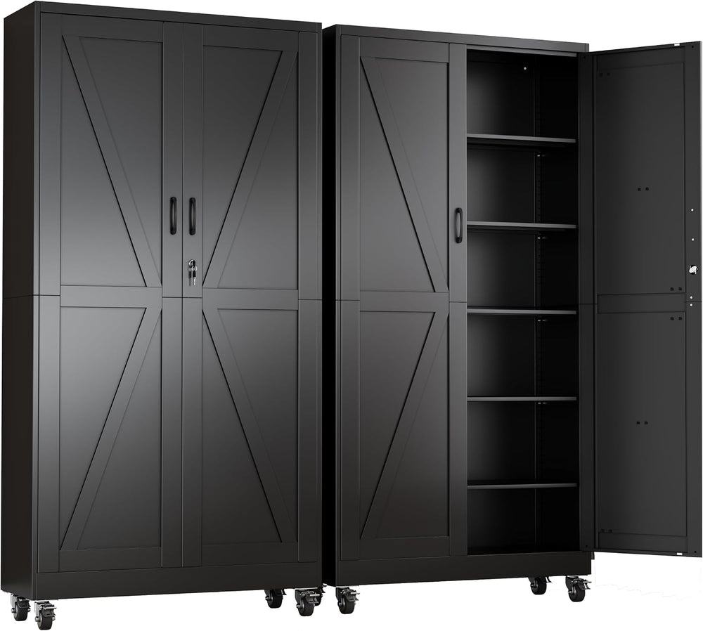 Metal Garage Storage Cabinet, 79”Tall Rolling Utility Cabinet Black