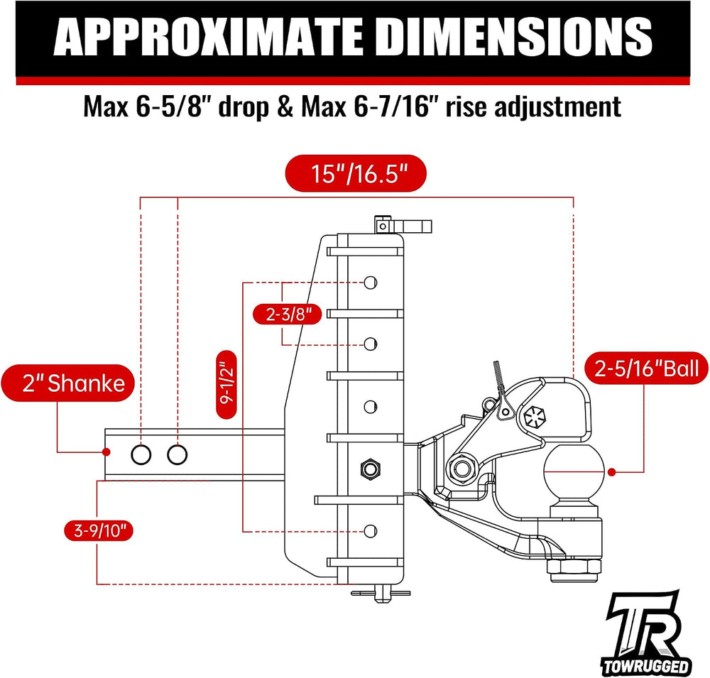 Adjustable Pintle Hitch Combination, 2" Receiver, 2-5/16" Ball
