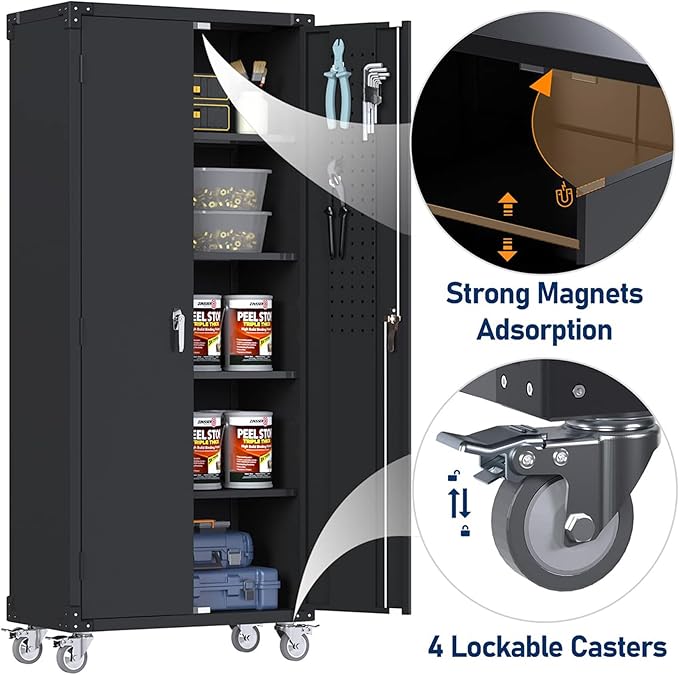 Garage Storage Cabinet with Wheels & Pegboard, Assembly Required