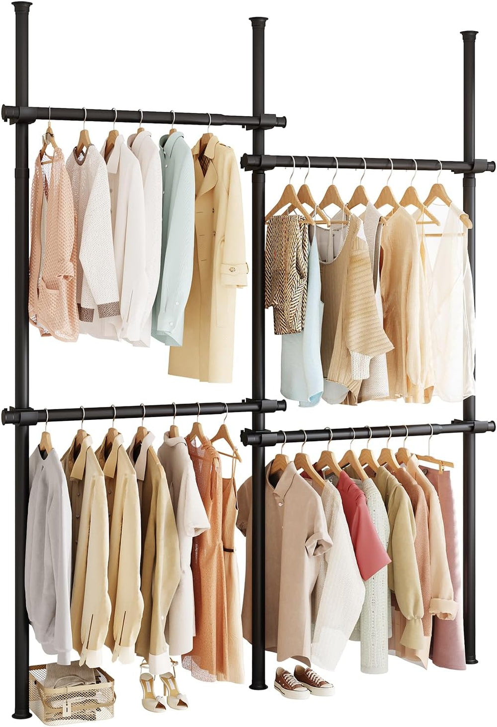 Floor to Ceiling Clothes Rack, Heavy-Duty Telescopic Garment Rack, 43โ122in H...