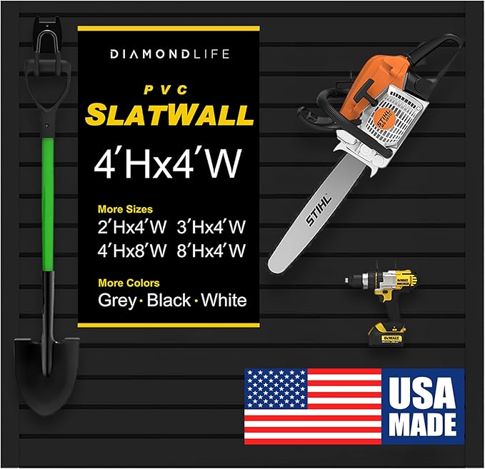 DLDIRECT Slatwall Panel Garage Wall Organizer: Heavy Duty Mounted PVC Rack