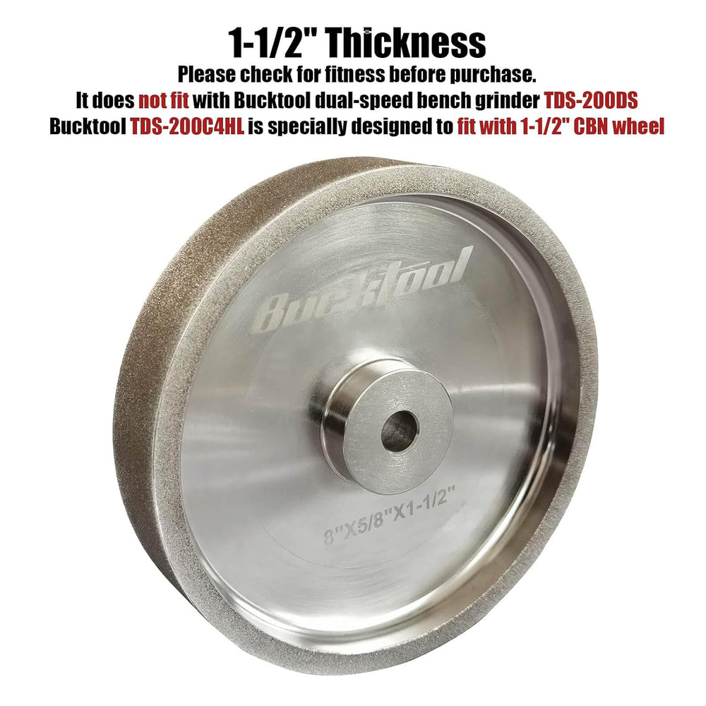 BUCKTOOL 80 Grit 8-Inch CBN Grinding Wheel, 1.5-Inch Wide, 5/8-Inch Arbor