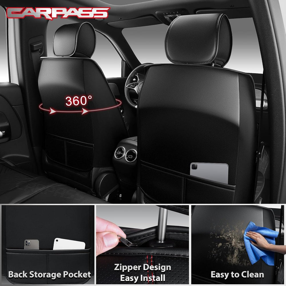 CAR PASS Nappa Leather Seat Covers, Universal FIT Piping Leather Car Seat Cov...