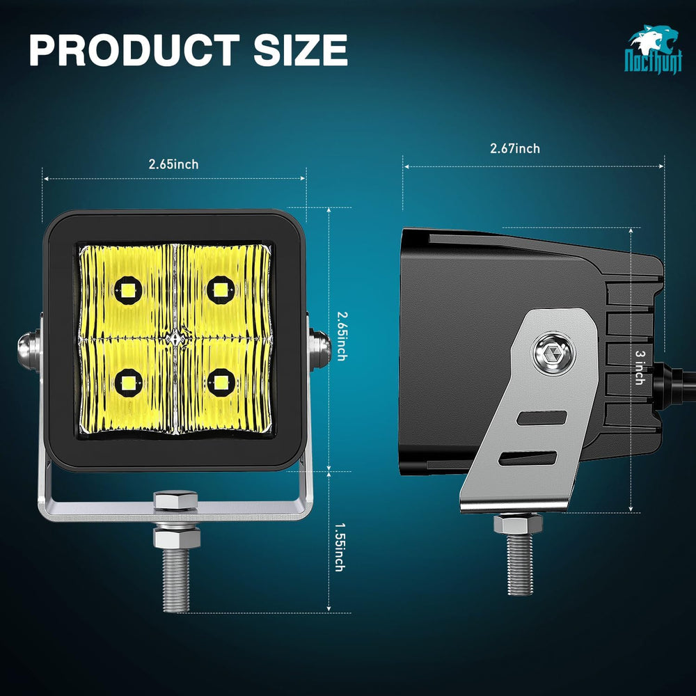 Nilight LED Pod Lights 2 PCS 3 Inch 4LED Flood Beam Square Lamps