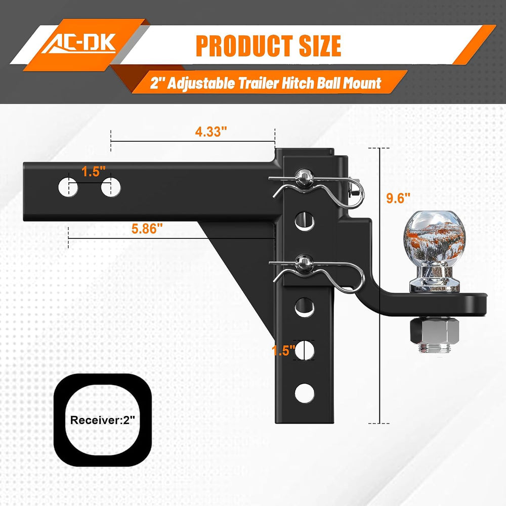 Adjustable Trailer Hitch Ball Mount for 2 Inch Receiver