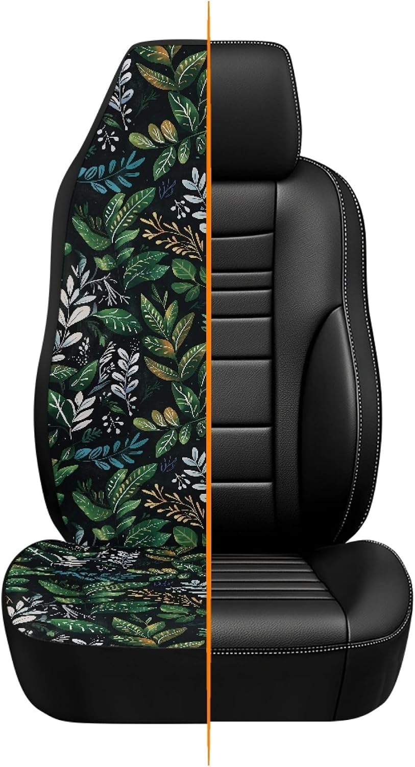 Green Plant Print Waterproof Car Seat Covers Front Seats Only,Universal Fit f...