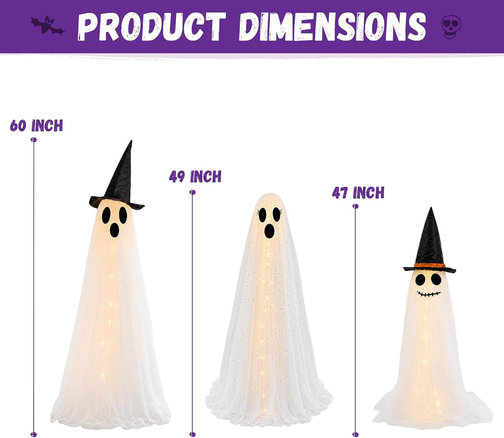 Halloween Light Up Ghost Family Decorations Set, 3 Pack Standing Ghost Figure...