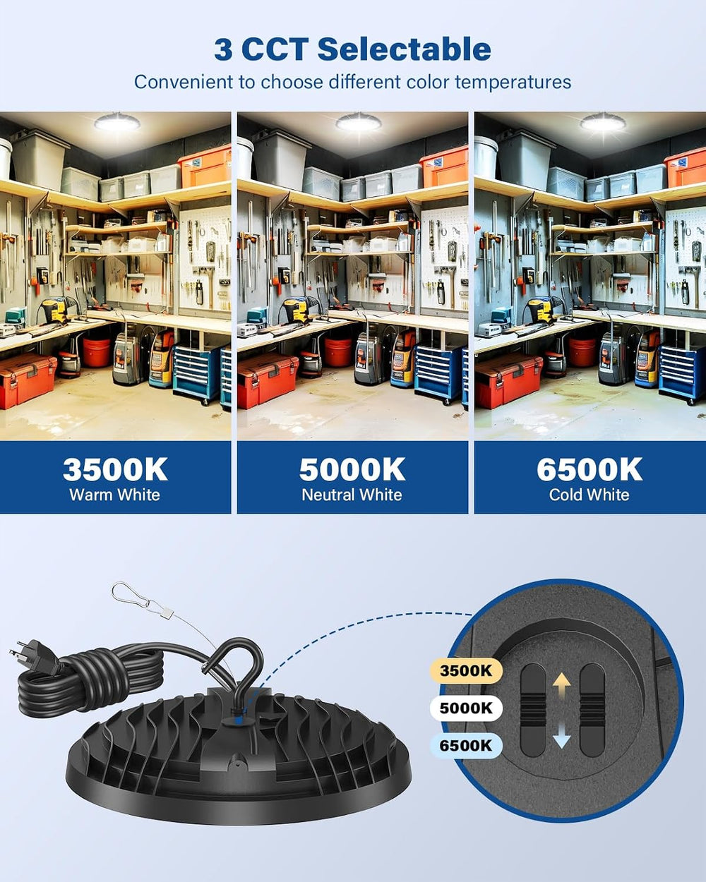 150W UFO LED High Bay Light Adjustable Color Temperature 6500K/5000K/3500K