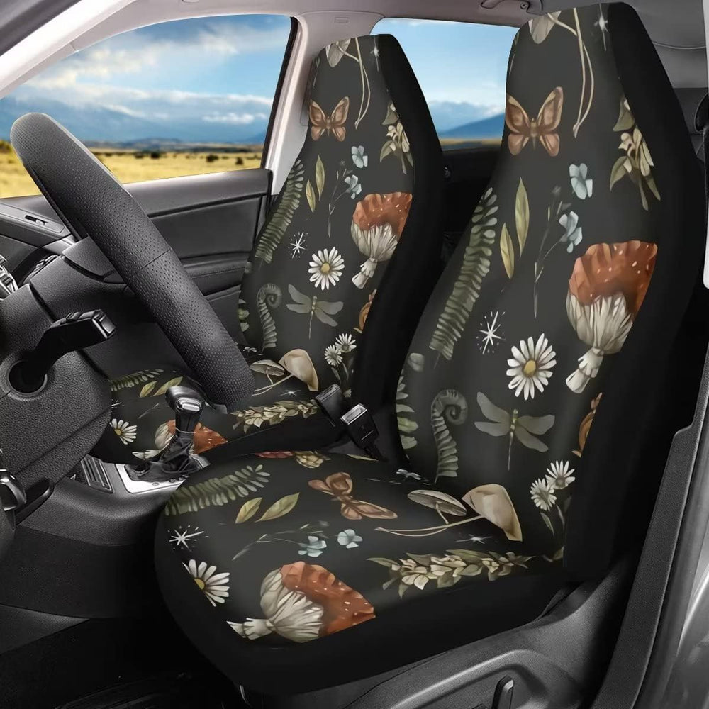 Mushroom Car Seat Covers,2 Pcs,Daisy Dragonfly Butterflies Mushroom Auto Seat...