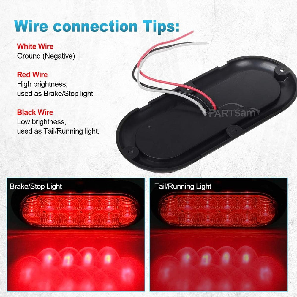 Partsam 4Pcs 6 Inch Oval Led Trailer Tail Lights Kit 10 LED Flange Mount Wate...