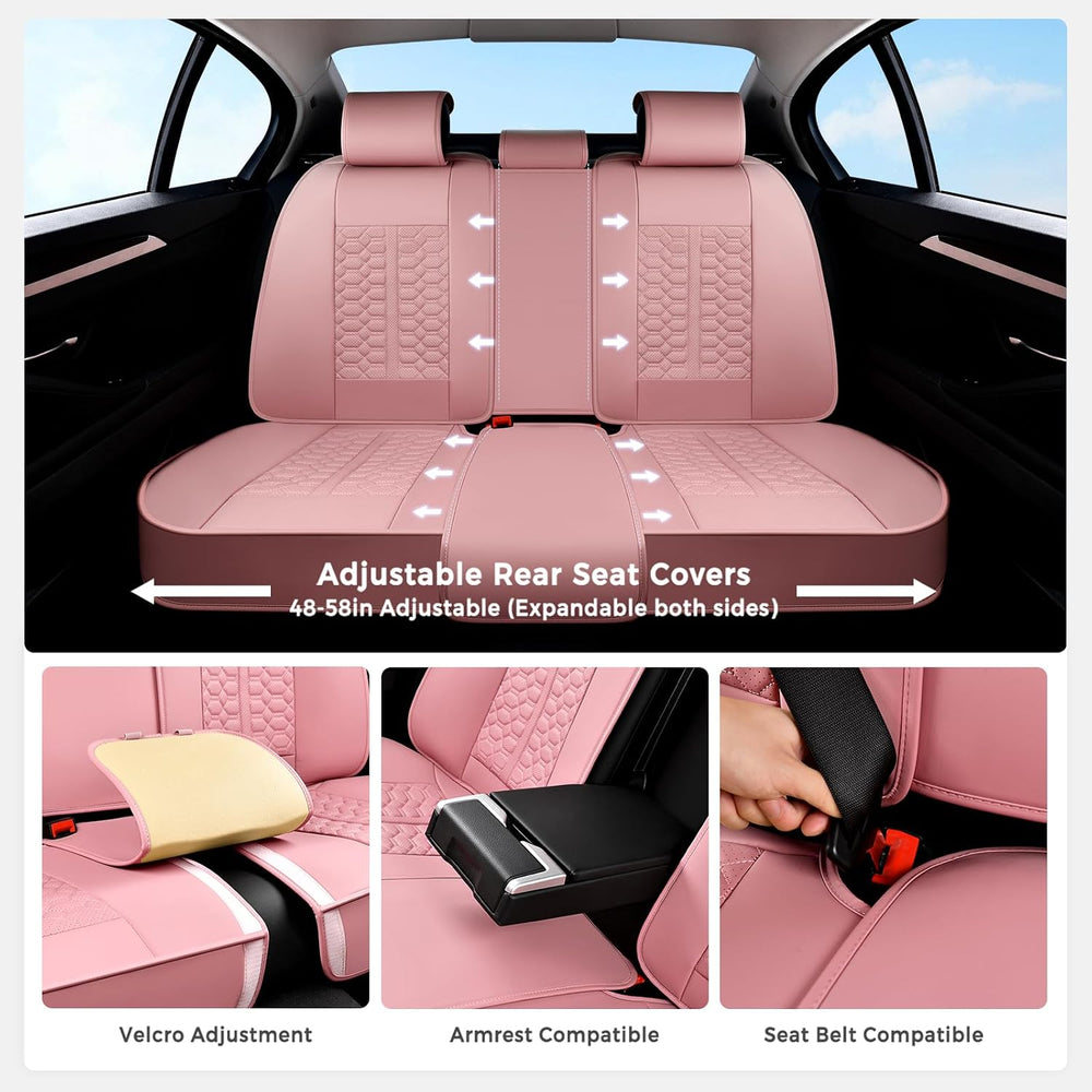 Huidasource Pink Car Seat Covers Full Set, Car Seat Covers Front and Rear Sea...