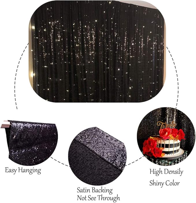 SquarePie Sequin Backdrop Less Transparent Background Sparkly Curtain for Wed...