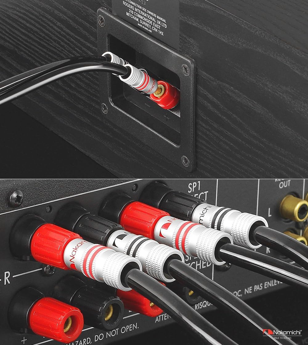 Nakamichi 24k Gold Plated Banana Plugs with 14 AWG Speaker Cable 99.9% OFC