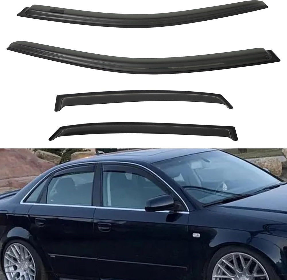 4pcs Front+Rear Smoke Tint Sun/Rain Guard Outside Mount Tape-On Vent Window