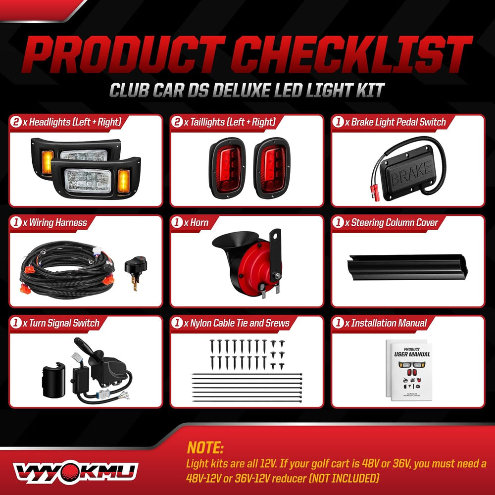 Deluxe Club Car DS 12V LED Headlight Tail Light Kit, Club Car Headlight Taill...