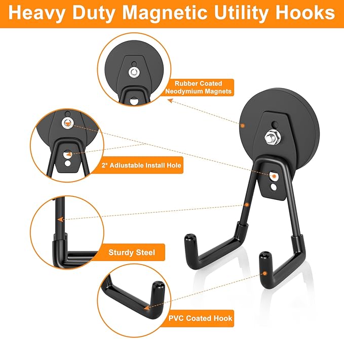 ENUODA Strong Magnetic Hooks 6 Pack Large Rare Earth Magnet Hooks Heavy Duty