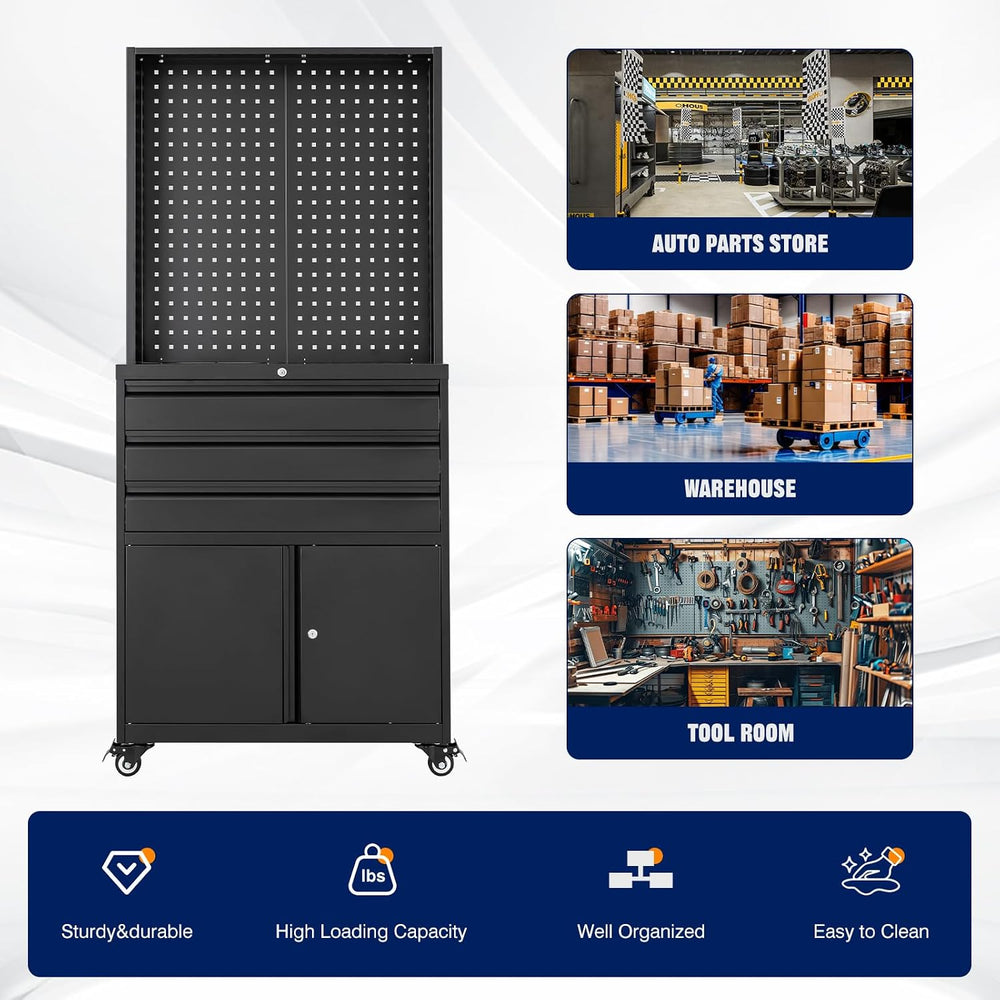 Metal Garage Storage Cabinet with Wheels,3-Drawer Rolling Tool Cabinet with 2...