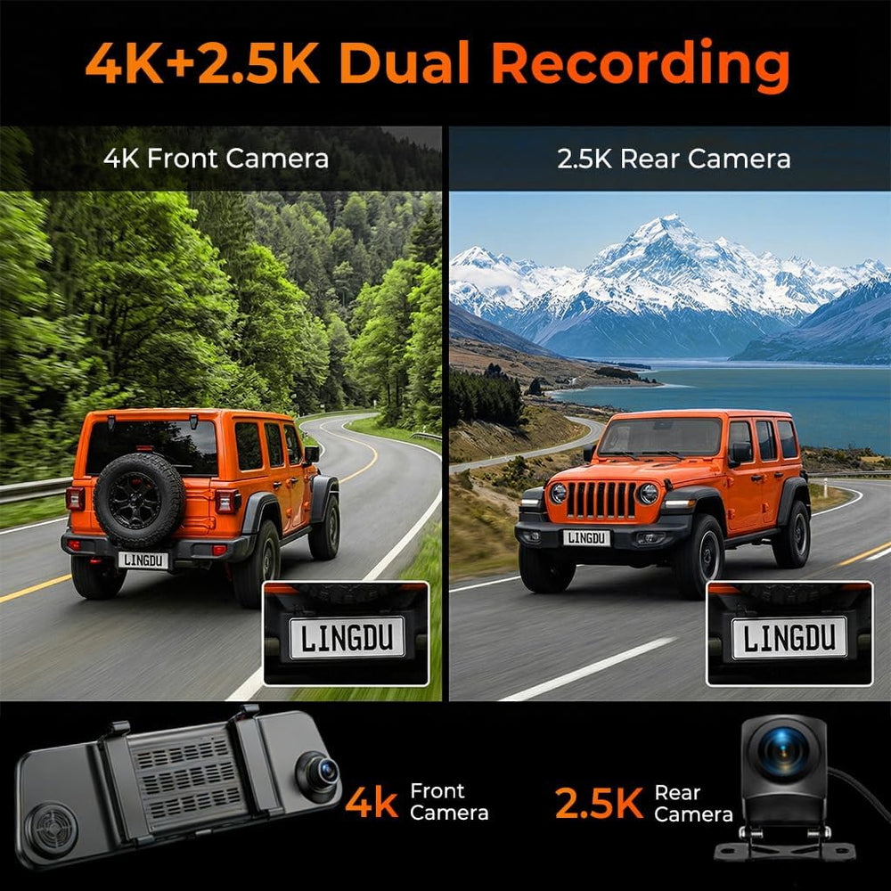 12" Mirror Dash Cam, 4K UHD Front and 2.5K Rear View Dash Camera for Car...