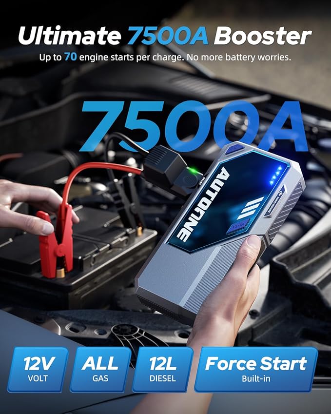 AUTOONE M4 Jump Starter 7500A Car Jumper Starter Portable, 12V Battery Jump