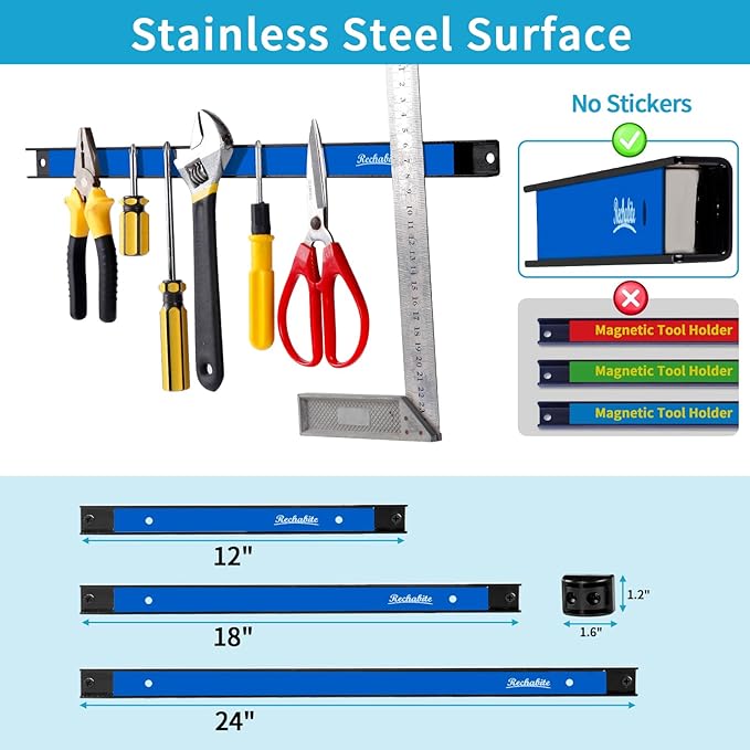 4 Pieces 18" Magnetic Tool Holder Strip, Metal Tool Organizer Rack
