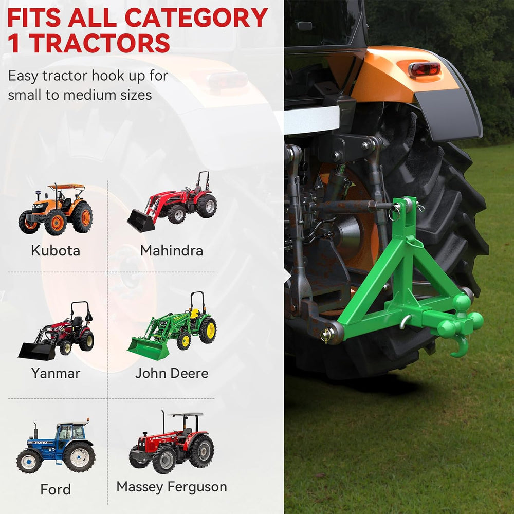 3 Point Trailer Hitch 2โ Receiver for Cat 1 Tractor Quick Hitch Attachment