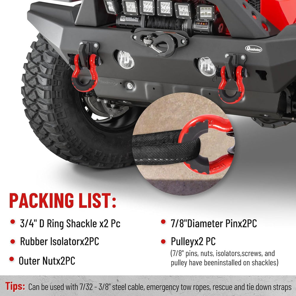 3/4" D Ring Shackle with Upgraded Snatch Blocks,57,000 lbs(28.5 Ton) Max...