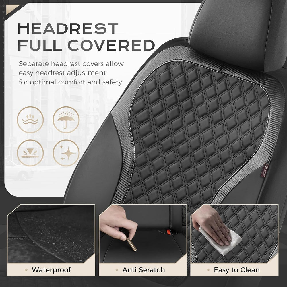 Coverado Seat Covers Full Set, Luxury Leather Car Seat Cover with Carbon Fibe...