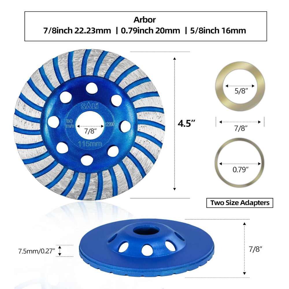 SALI 5pcs Diamond Concrete Grinding Wheel 4 1/2 inch for Polishing and Cleani...