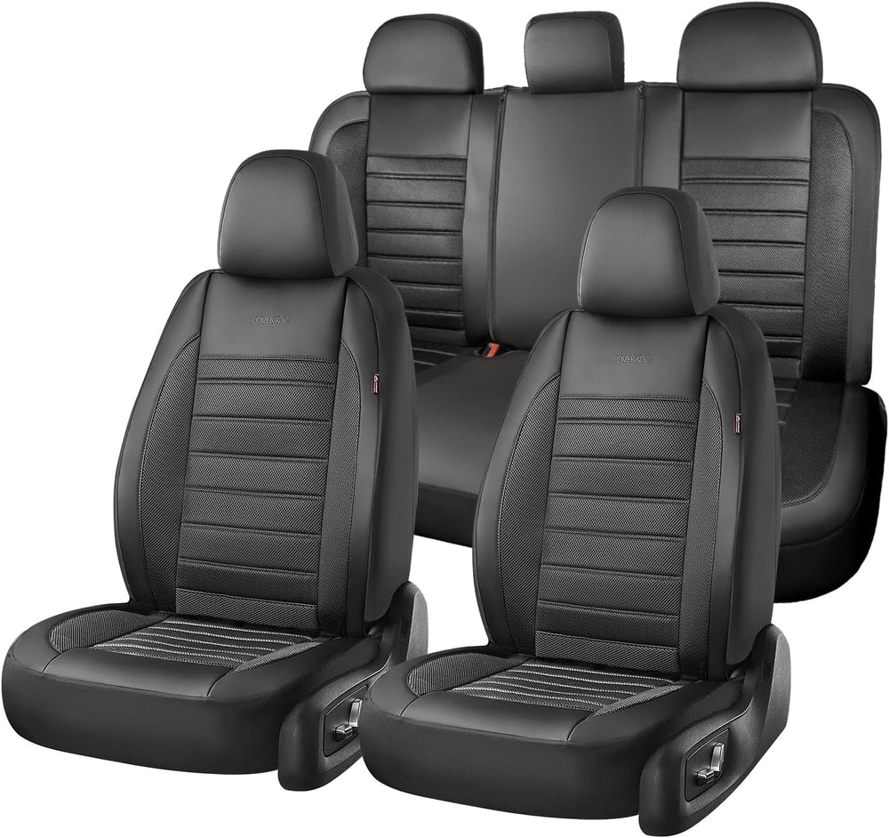 Car Seat Covers Full Set, Memory Foam Leather Car Seat Covers, Automotive Fro...