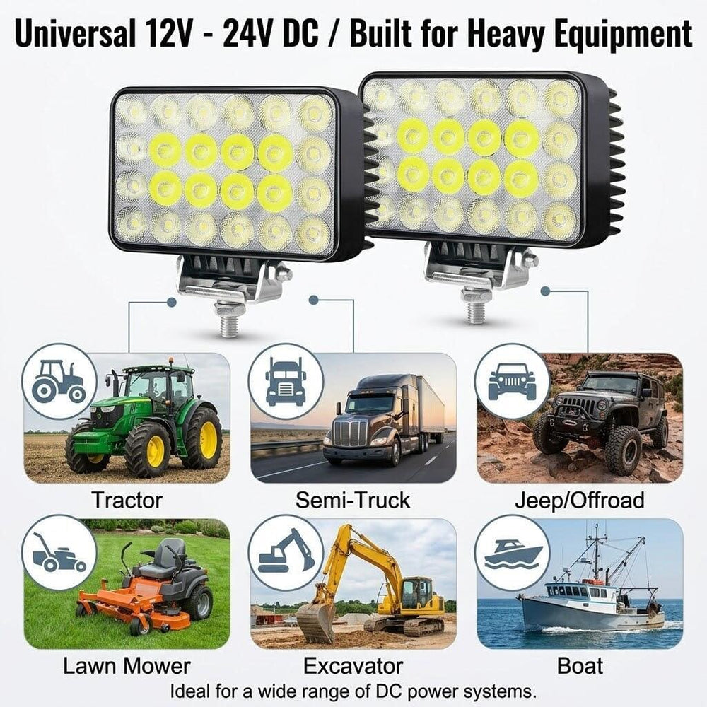 2-Pack 72W LED Work Light 12V 24V Heavy-Duty Truck Fog Light