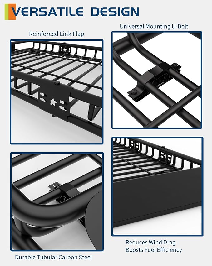 46" x 36" Universal Roof Rack Carrier Basket, 200 Lbs Capacity Car ...