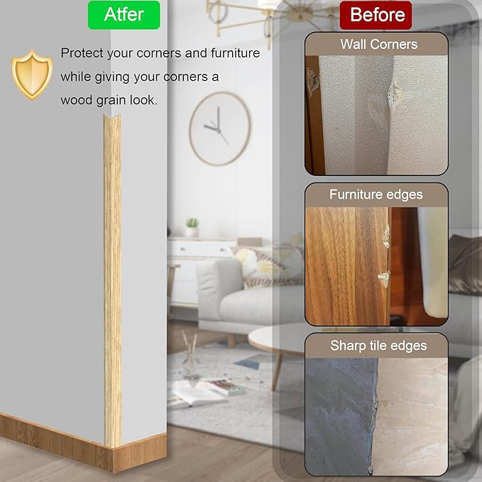 6 Pcs 49" Wall Corner Protector Trim, Oak Wood Grain Edge Strip