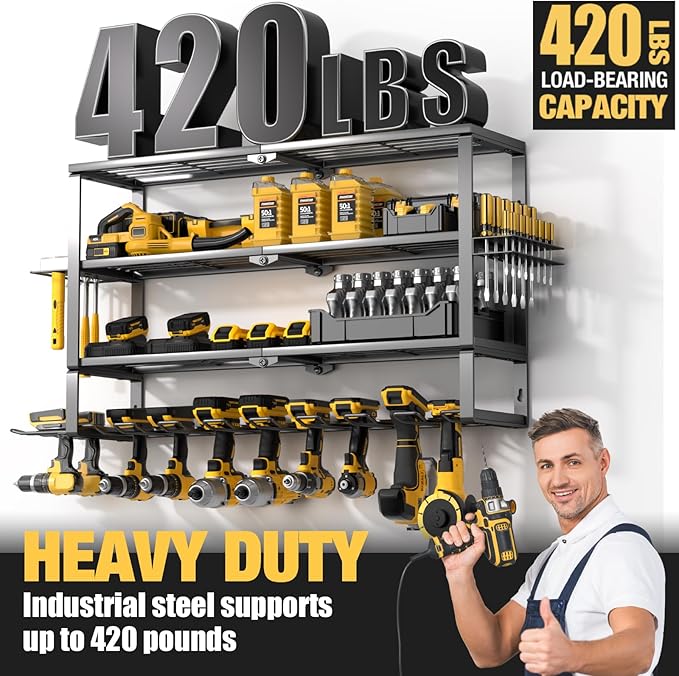 YYR Large Power Tool Organizer Wall Mount, Heavy Duty Metal Cordless Drill