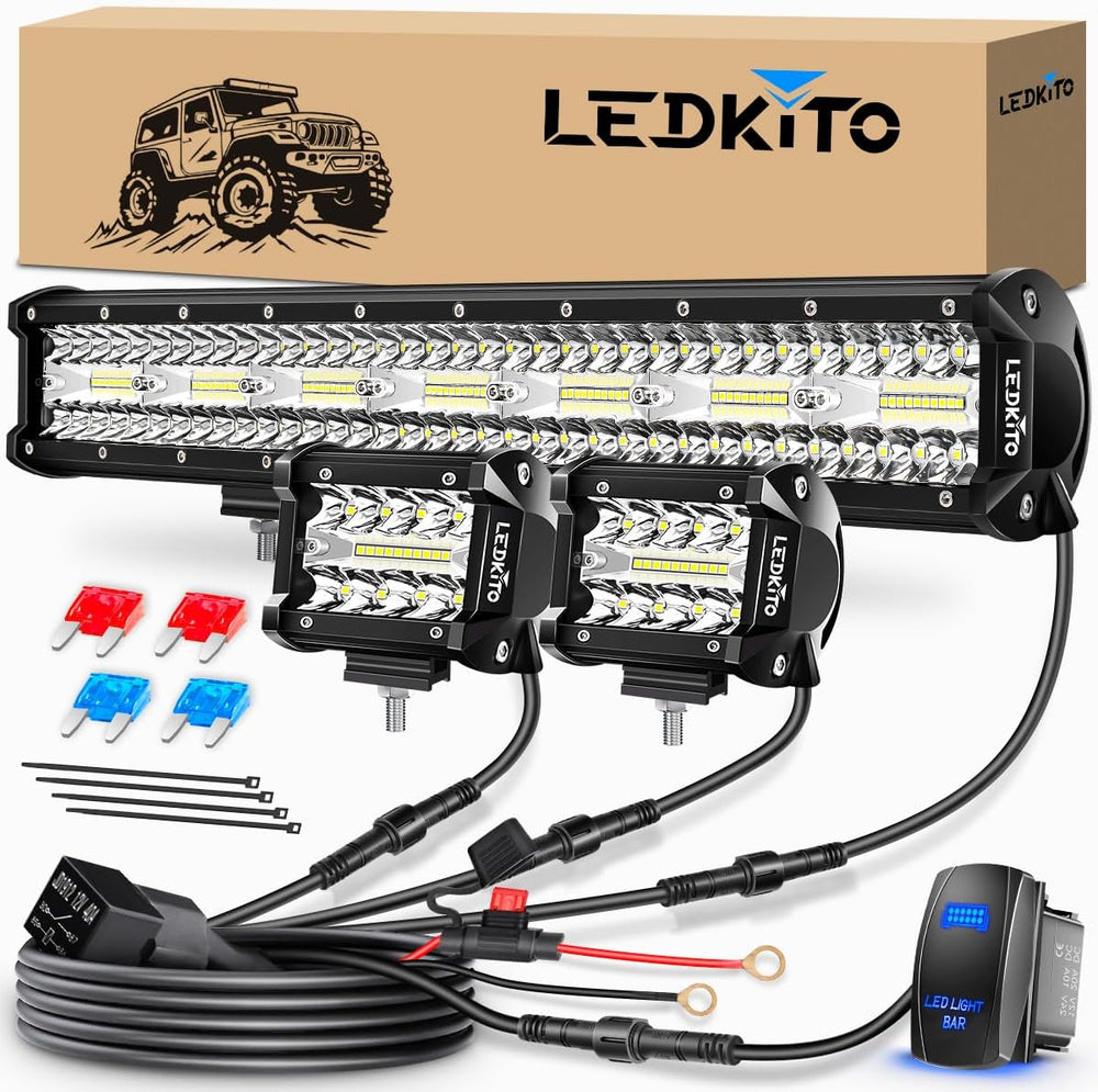 20In LED Light Bar and 4In LED Cube Pods Lights with Wiring Harness