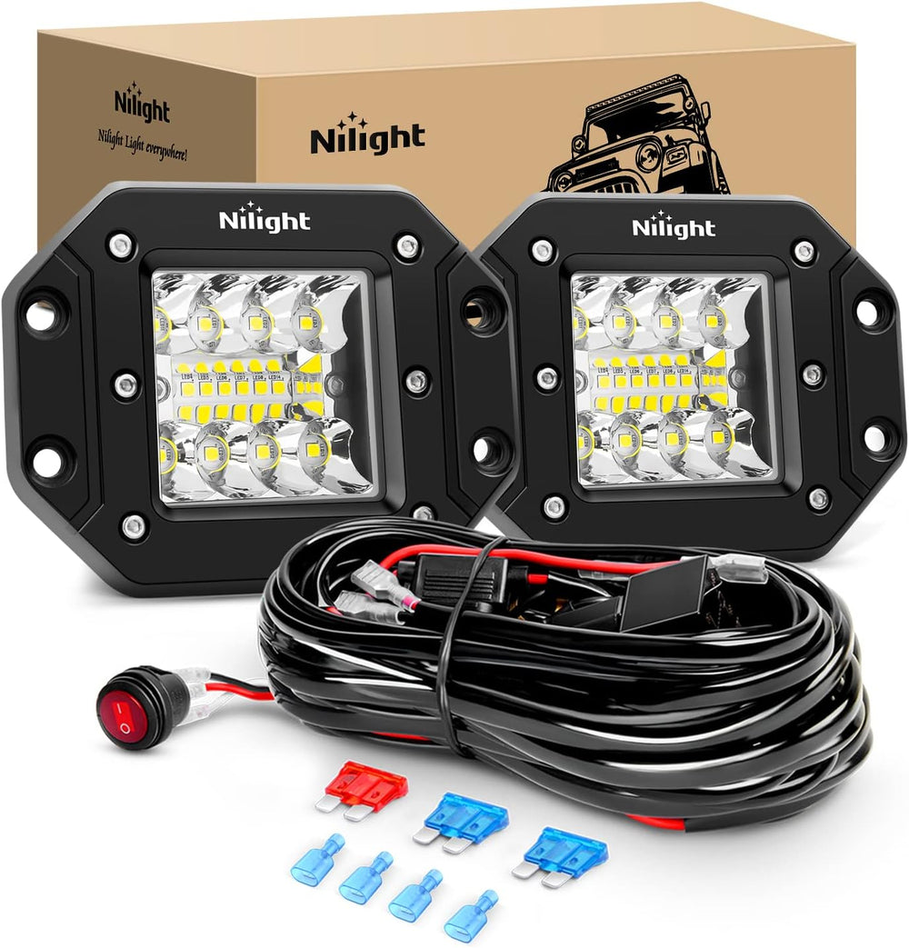Nilight 2PCS 42W Flush Mount LED Pods Spot Flood Combo Beam Driving Backup Re...