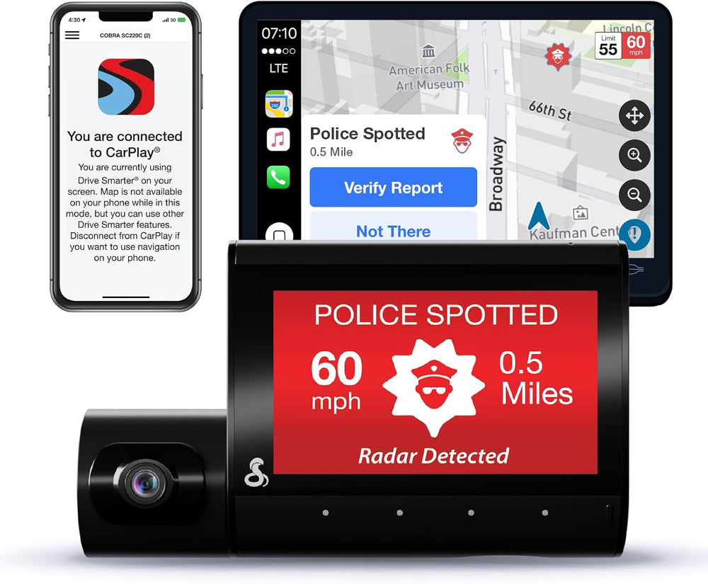 Cobra Smart Dual View Front and Cabin Dash Cam (SC 220C), 360 Alerts