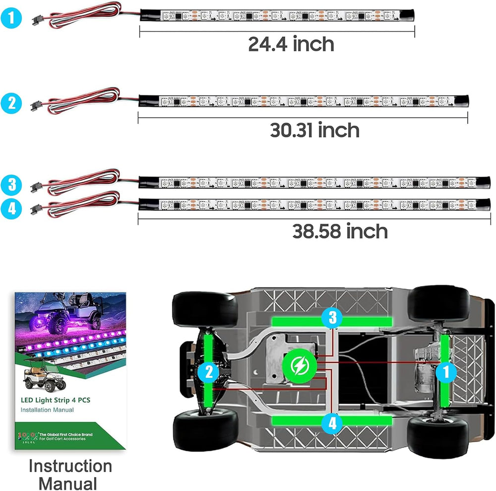10L0L 4PCS Golf Cart Underglow LED Light Kit, Underbody RGB Strip Lights, 24-...