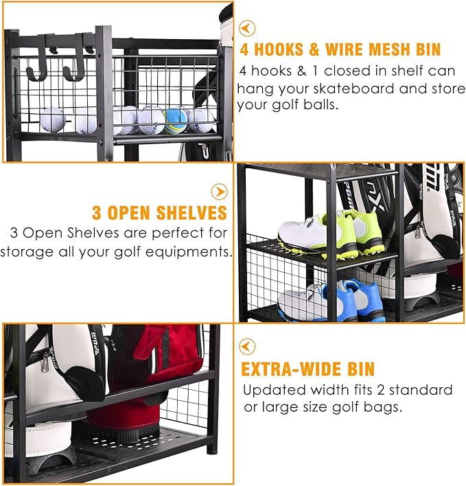 SNAIL Golf Bag Garage Storage Organizer Extra Large Size Golf Bag Rack Stand