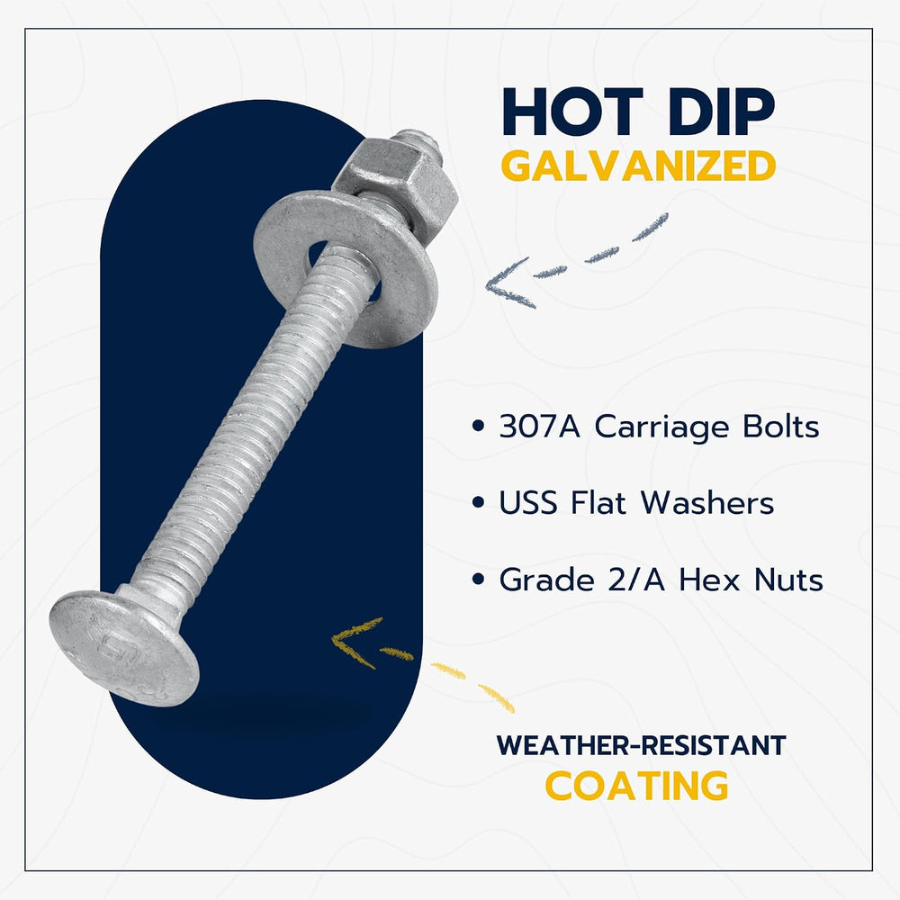 1/4" x 3" (100 Pack) Galvanized Carriage Bolt Kit Grade 307A Includ...