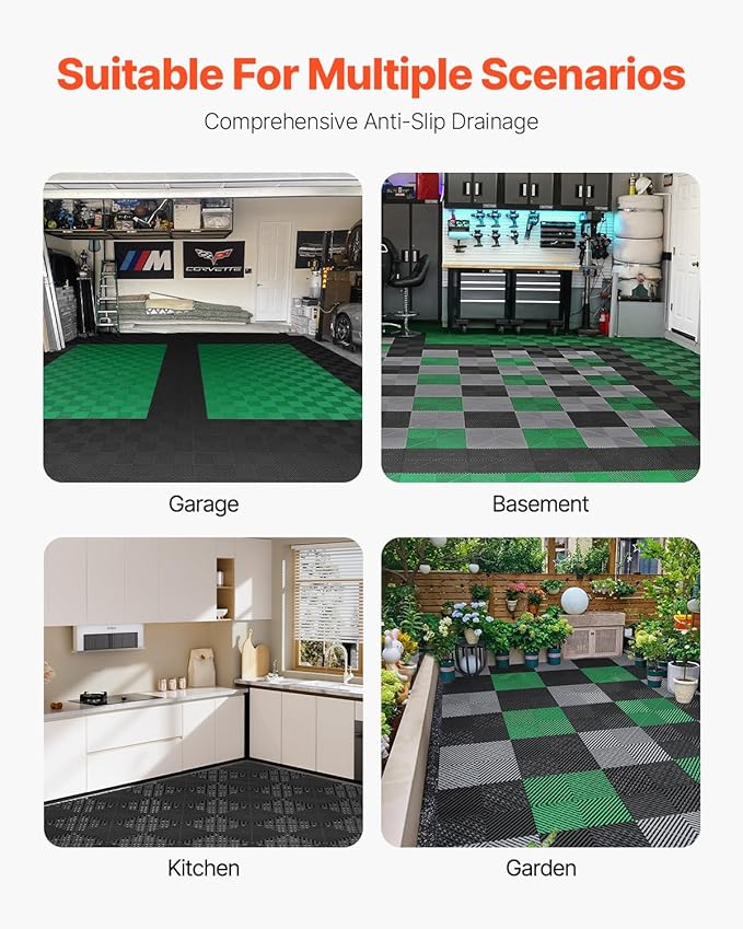 VEVOR Interlocking Drainage Mat, 12” x 12” Modular Interlocking Cushion (24 Pcs)