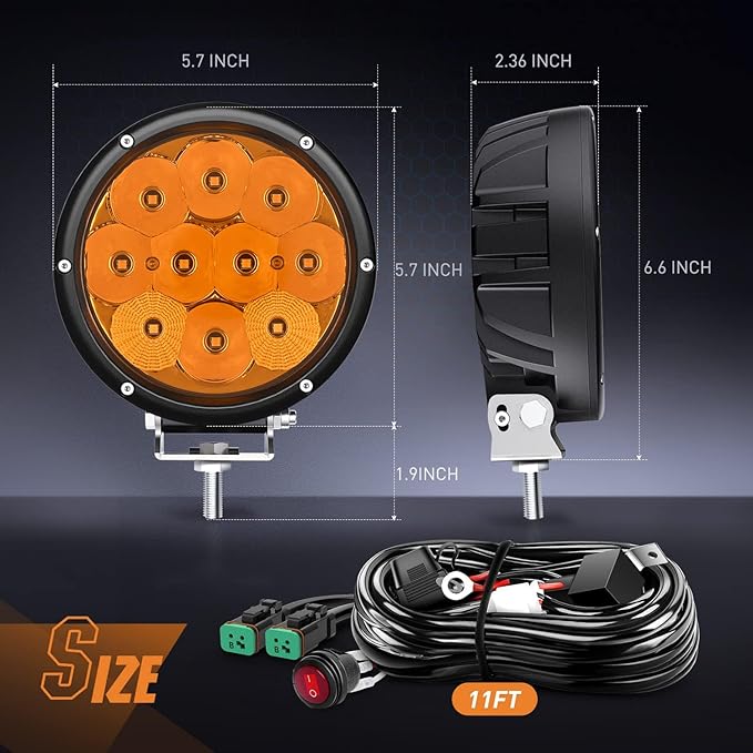 Nilight 5.7 Inch Amber LED Driving Light Round 50W Yellow Fog Spot Flood Combo