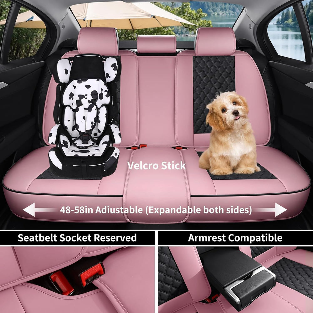 Pink Black Leather Car Seat Covers Full Set Universal Fit for Most 5 Seats
