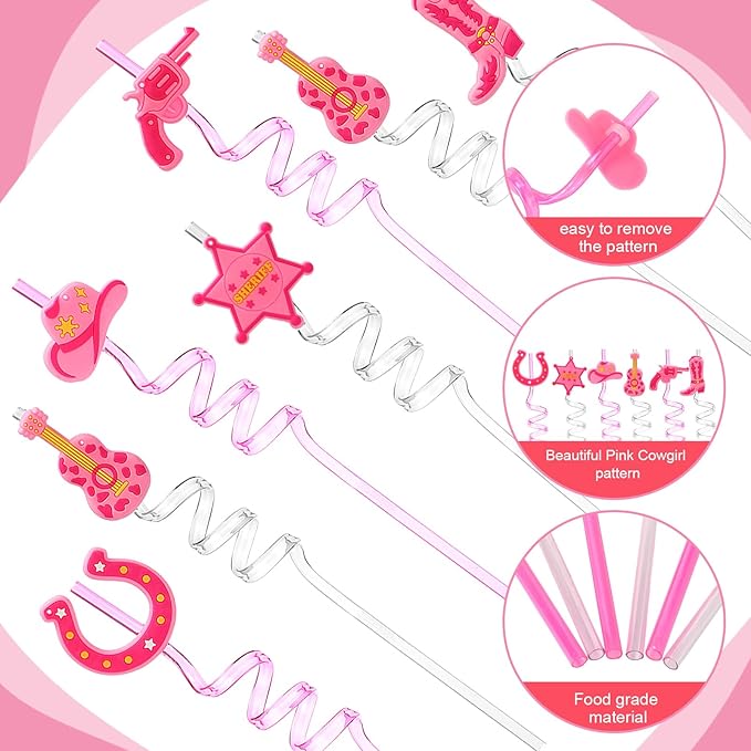 Yungyan 36 Sets Pink Cowgirl Party Favors Goodie Cups with Lids and Straws fo...