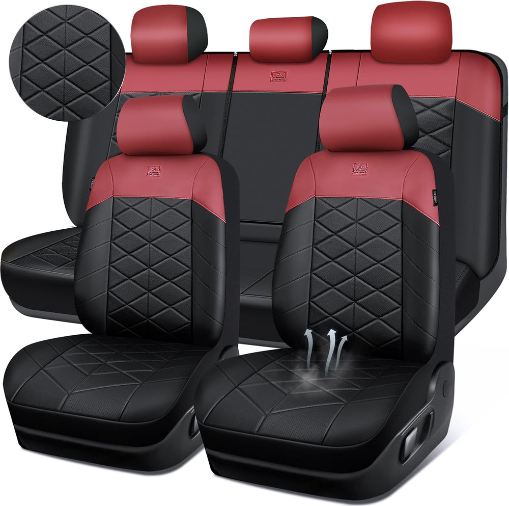 CAR PASS Luxury Memory Foam Leather Seat Covers Full Set, Breathable Perforat...