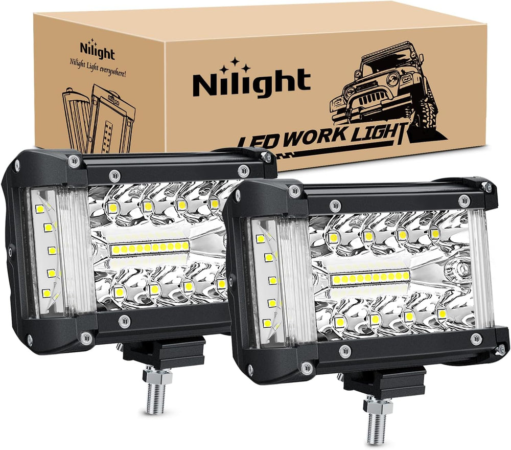 Nilight 2 PCS 4.3 Inch Side Shooter Light Bar Spot Flood Combo Triple Row