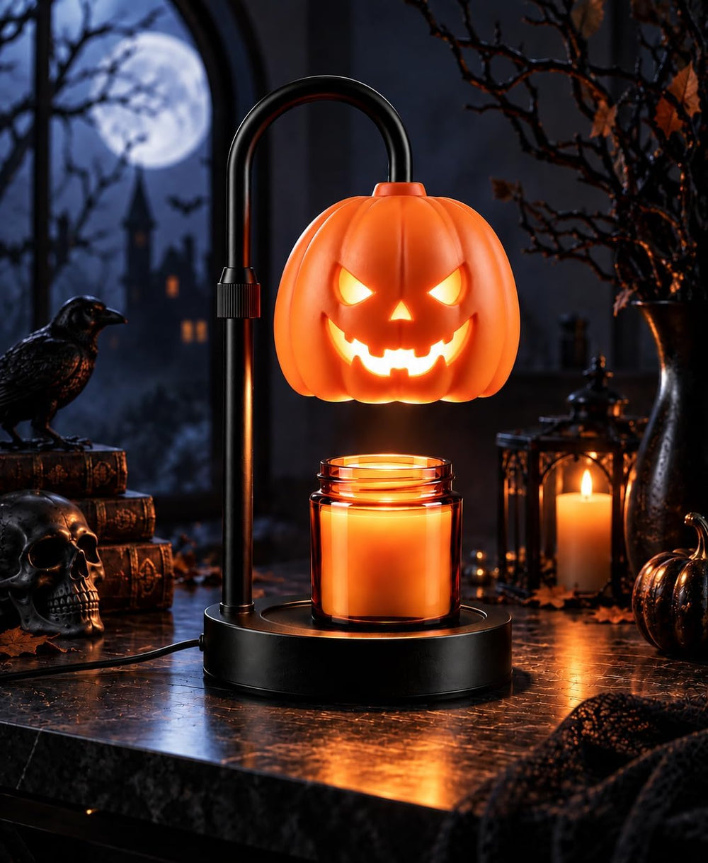 Pumpkin Halloween Candle Warmer Lamp,Spooky Gothic Home Decor with Timer &...