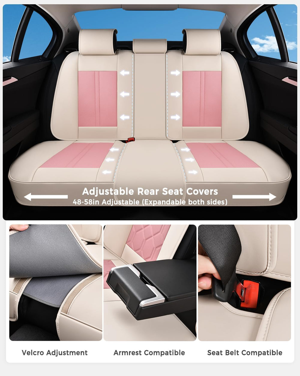 Huidasource Universal Fit Seat Covers for Most Cars SUV Trucks, Beige&Pink