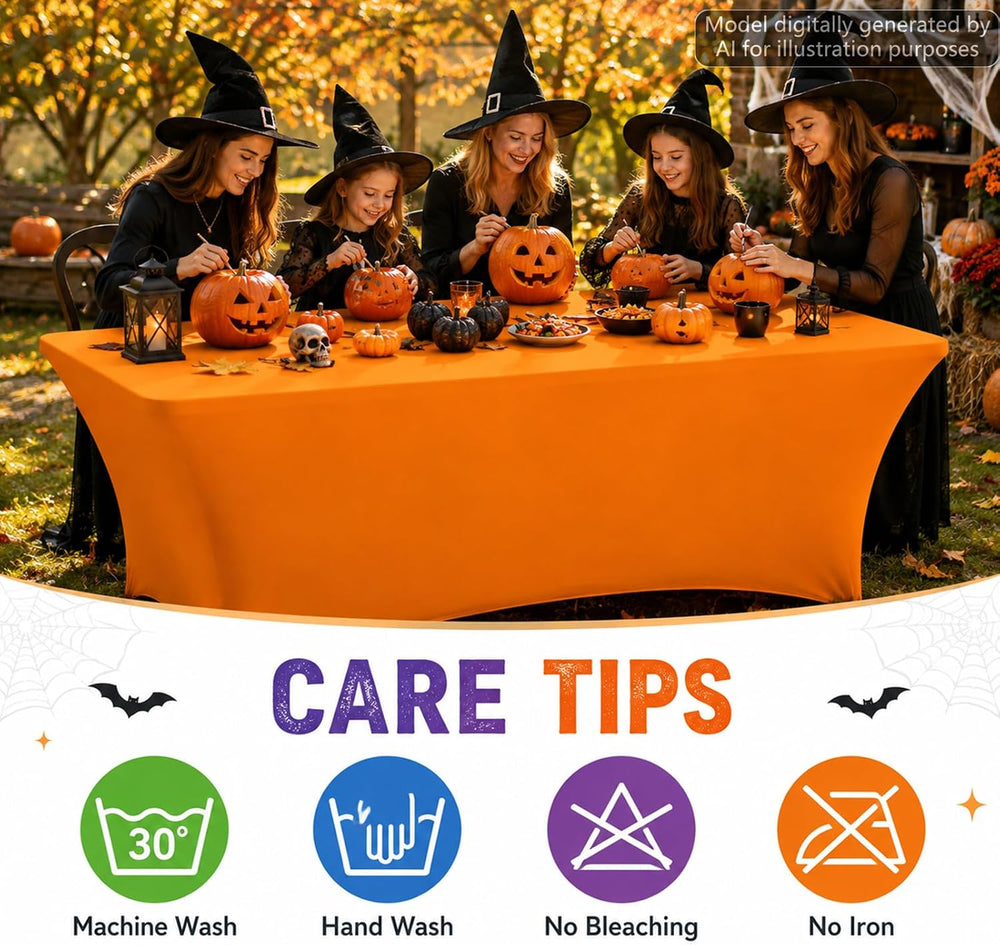 4 Pcs Halloween Spandex Tablecloths for 6ft Rectangle Tables
